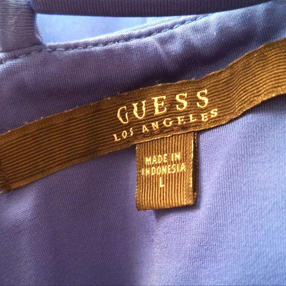 Guess Blue Women's Mini Strip Dress V Neck Crossed in front Size L - Picture 6 of 7